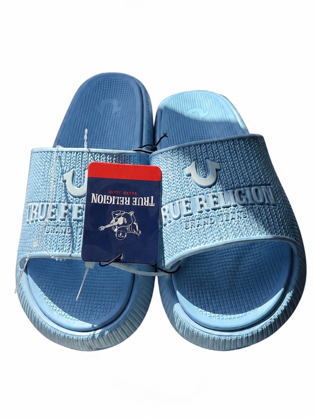 True Religion Blue Slide Sandals Size 9 NWT